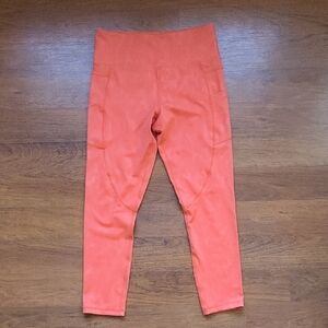 Zyia High Waisted Coral Patterned Leggings with Pockets; Size 8-10